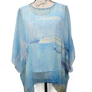 COCOON HOUSE 100% SILK KIMONO SLEEVE COVERUP PONCH SAILBOATS NAUTICAL OVERSIZED
